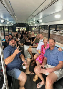 Birthday celebration on a party bus