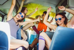 Guests enjoying an event party bus